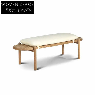 Modern Solid Wood Rattan Bench for Entryway, Bedroom, Living Room Seating