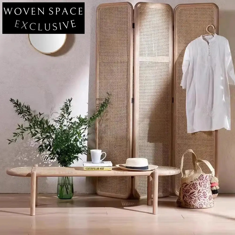 Modern Solid Wood Rattan Bench for Entryway, Bedroom, Living Room Seating