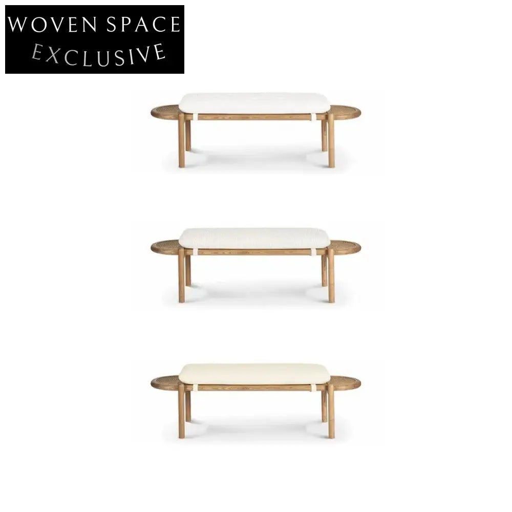 Modern Solid Wood Rattan Bench for Entryway, Bedroom, Living Room Seating