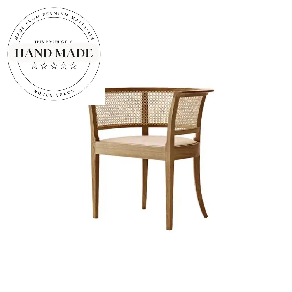 Modern Solid Wood Rattan Woven Leather Armchair Dining Chair