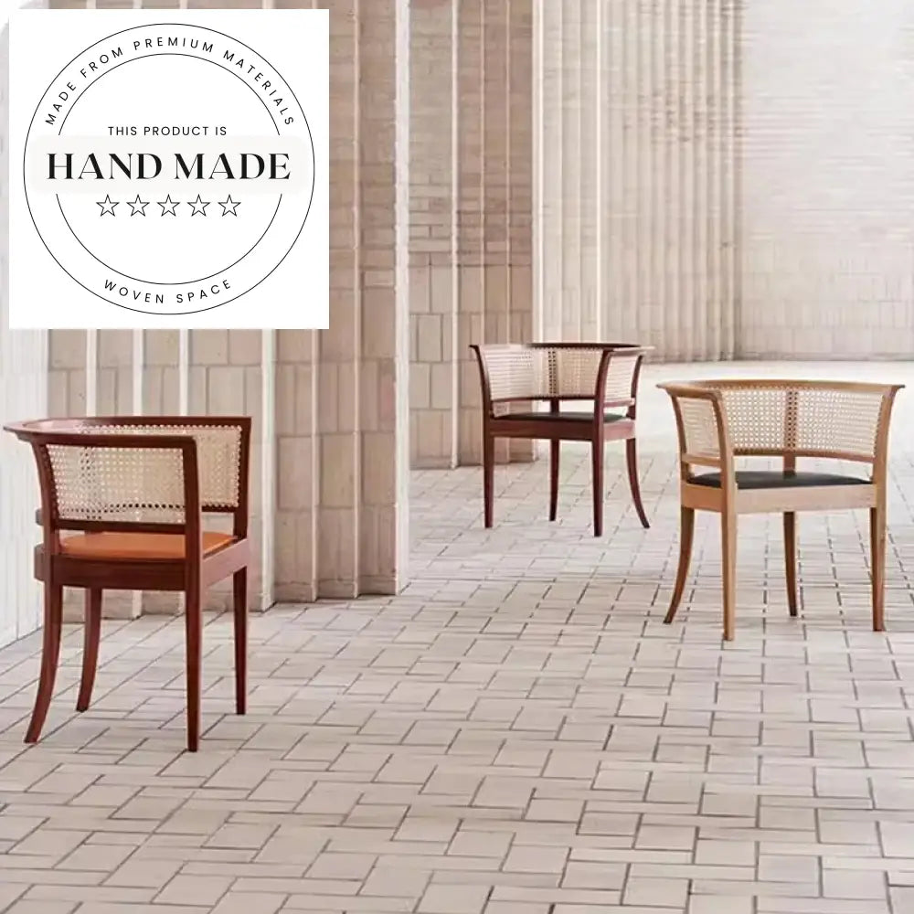 Modern Solid Wood Rattan Woven Leather Armchair Dining Chair