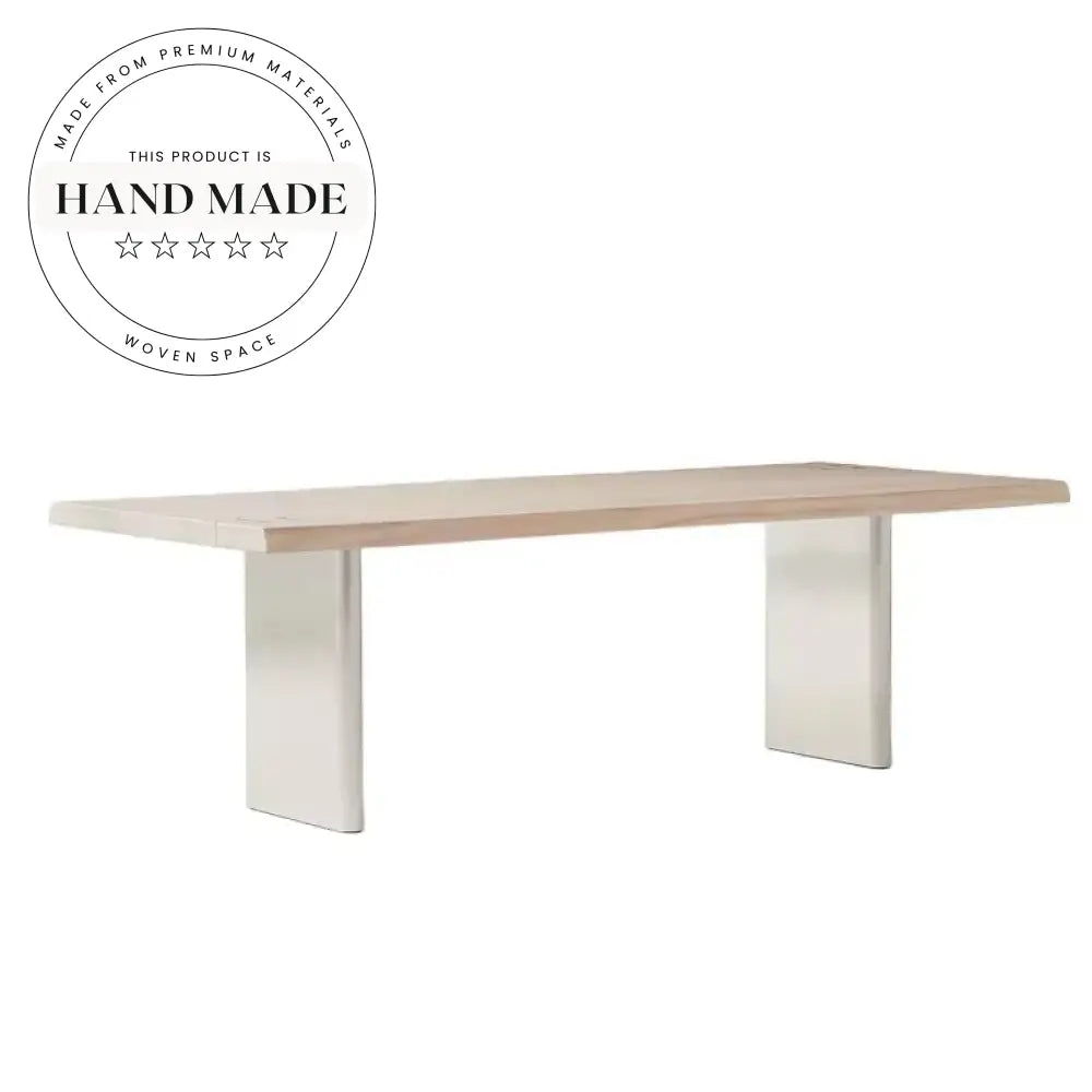 Modern Solid Wood Rectangular Stainless Steel Frame 6 Seater Dining Table