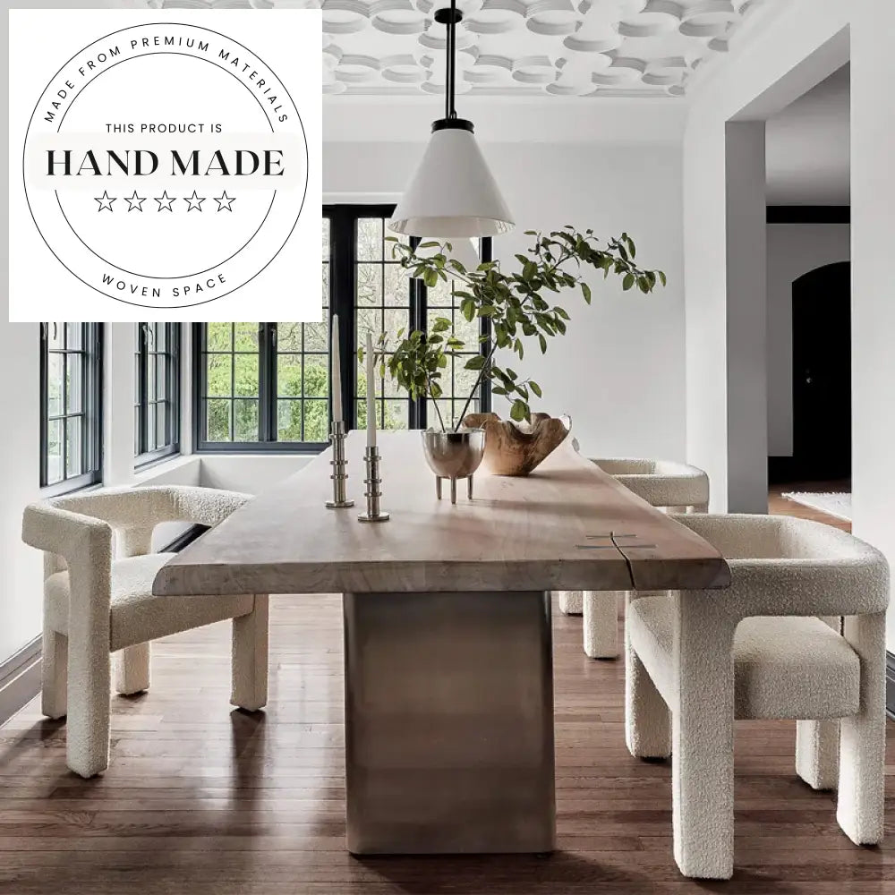 Modern Solid Wood Rectangular Stainless Steel Frame 6 Seater Dining Table