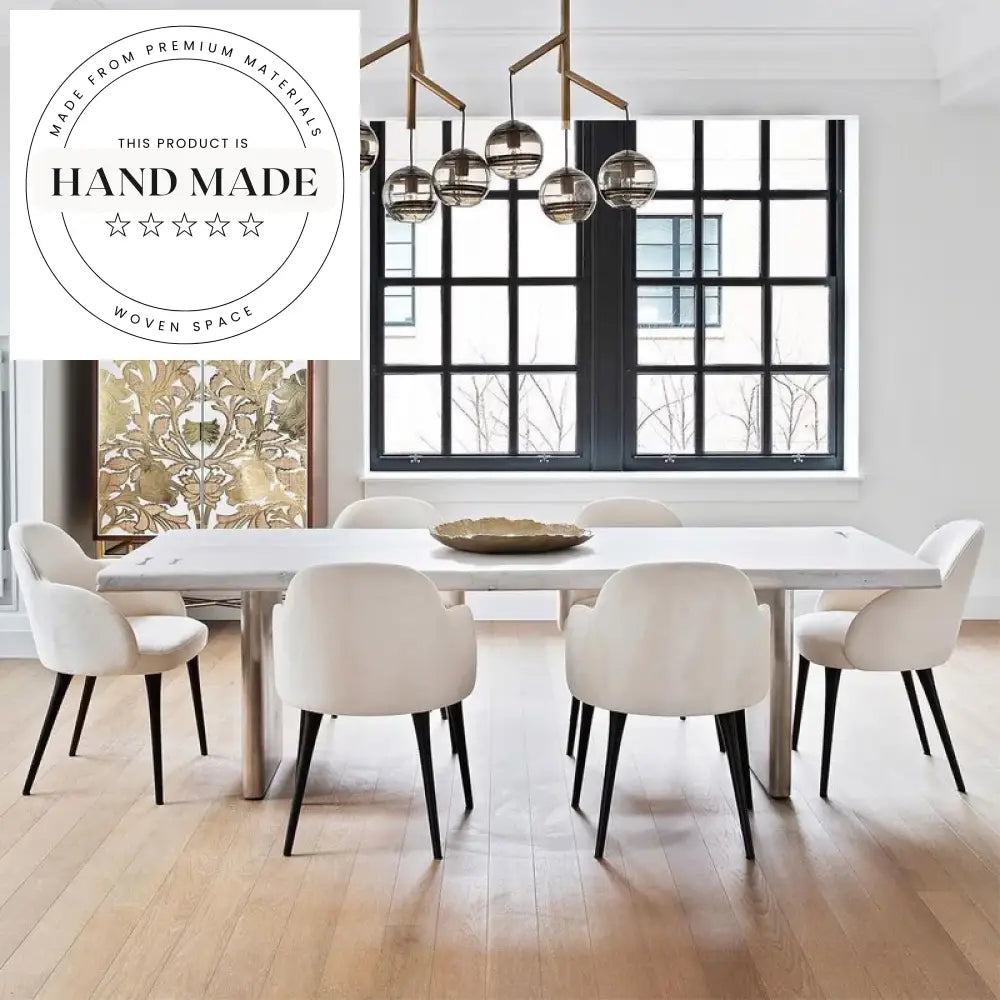 Modern Solid Wood Rectangular Stainless Steel Frame 6 Seater Dining Table
