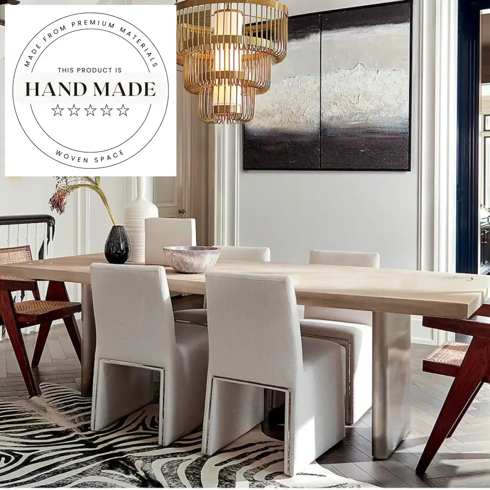 Modern Solid Wood Rectangular Stainless Steel Frame 6 Seater Dining Table