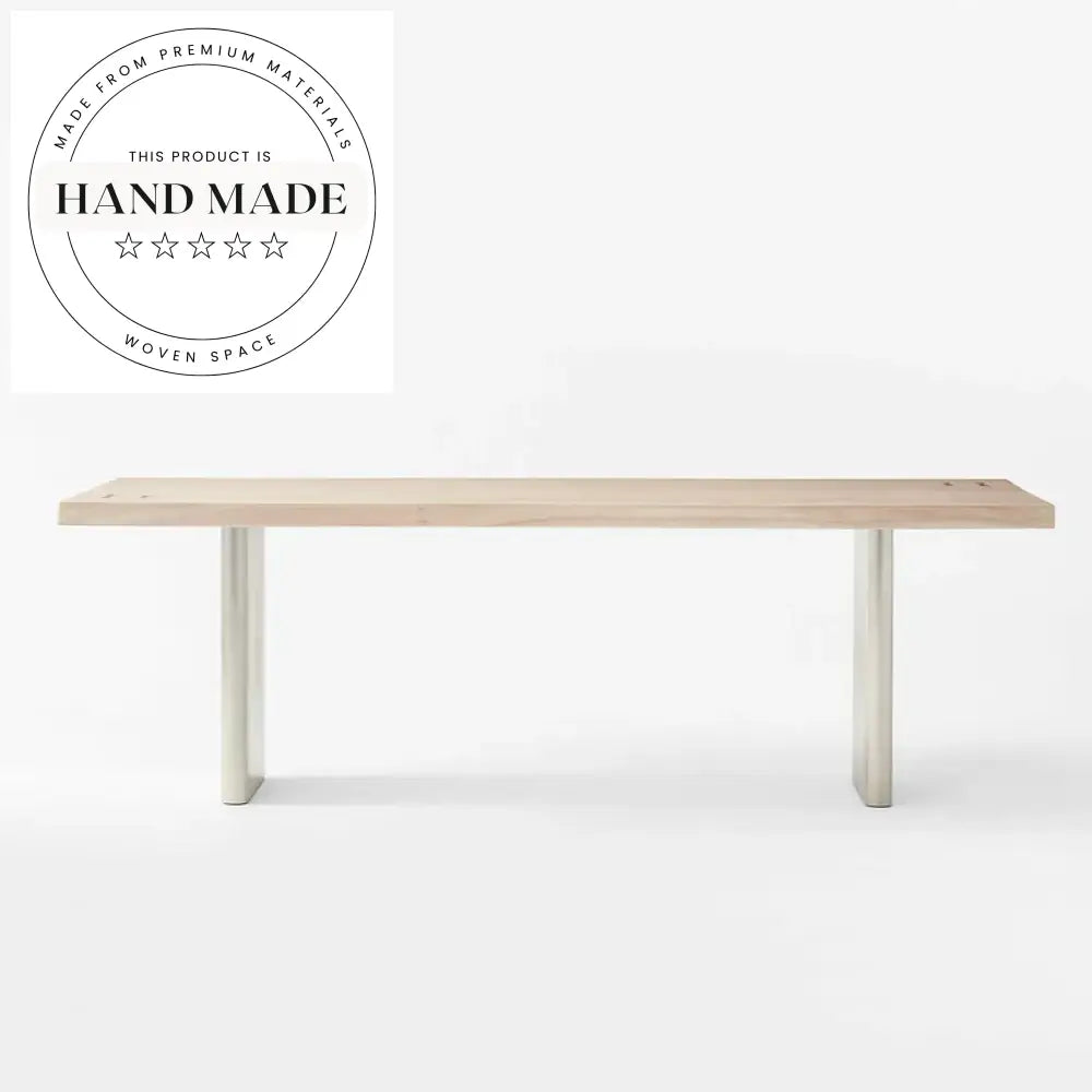 Modern Solid Wood Rectangular Stainless Steel Frame 6 Seater Dining Table