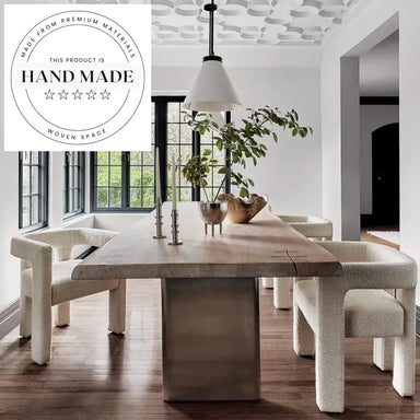 Modern Solid Wood Rectangular Stainless Steel Frame 6 Seater Dining Table