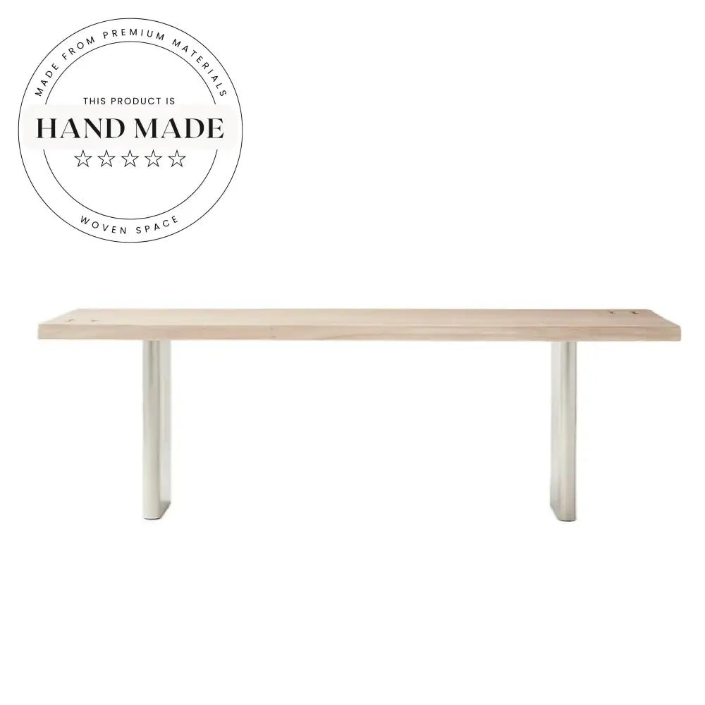 Modern Solid Wood Rectangular Stainless Steel Frame 6 Seater Dining Table