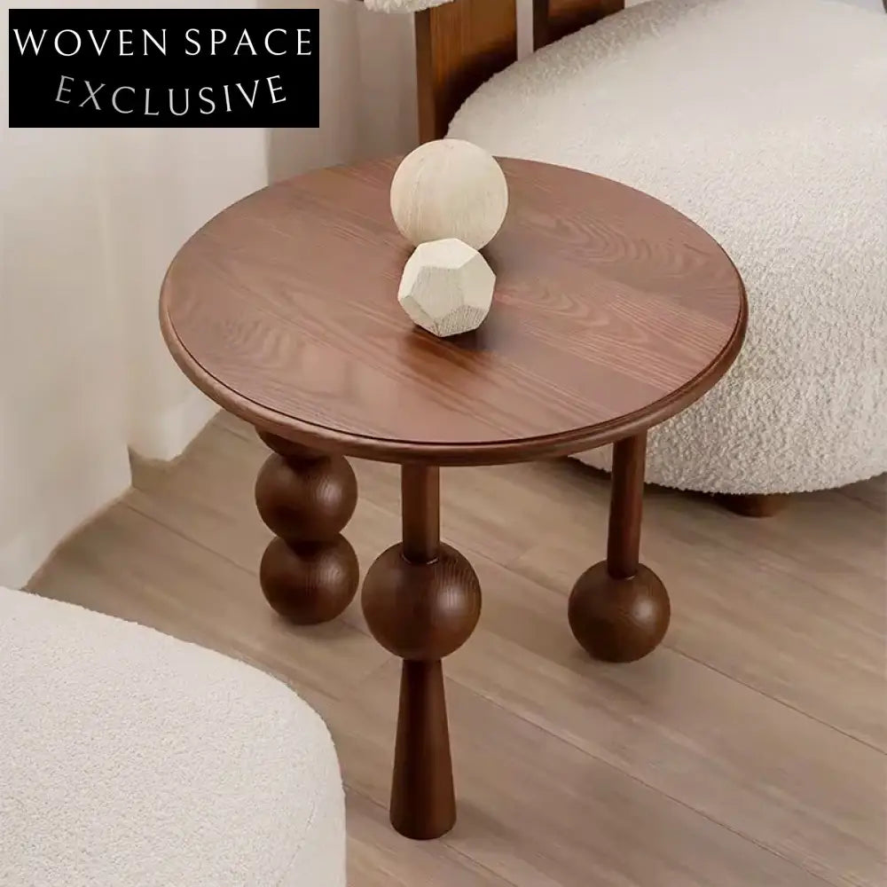 Modern Solid Wood Round Coffee Table for Living Room, Black or Walnut