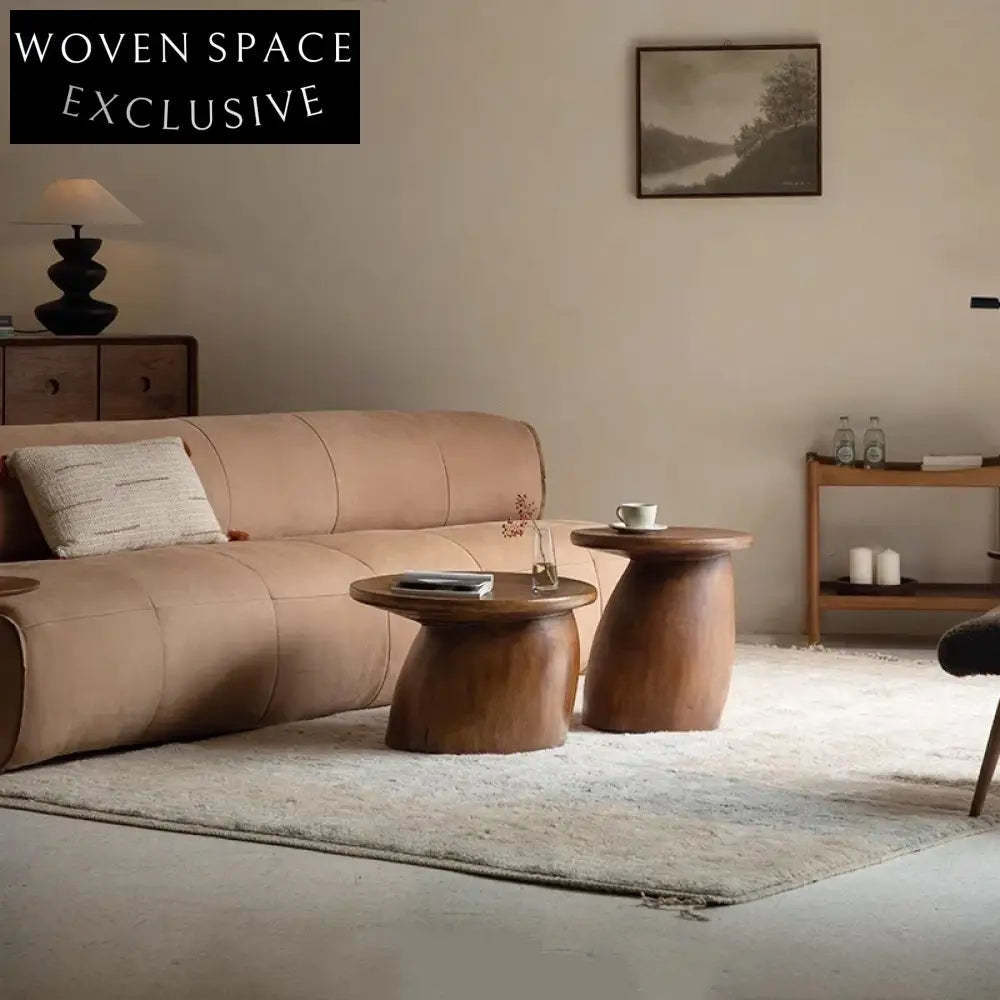 Modern Solid Wood Round Nesting Table Set with Unique Angled Base