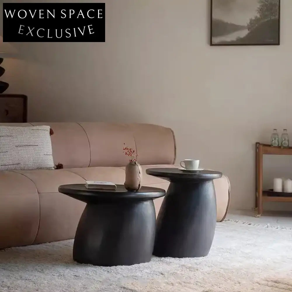 Modern Solid Wood Round Nesting Table Set with Unique Angled Base