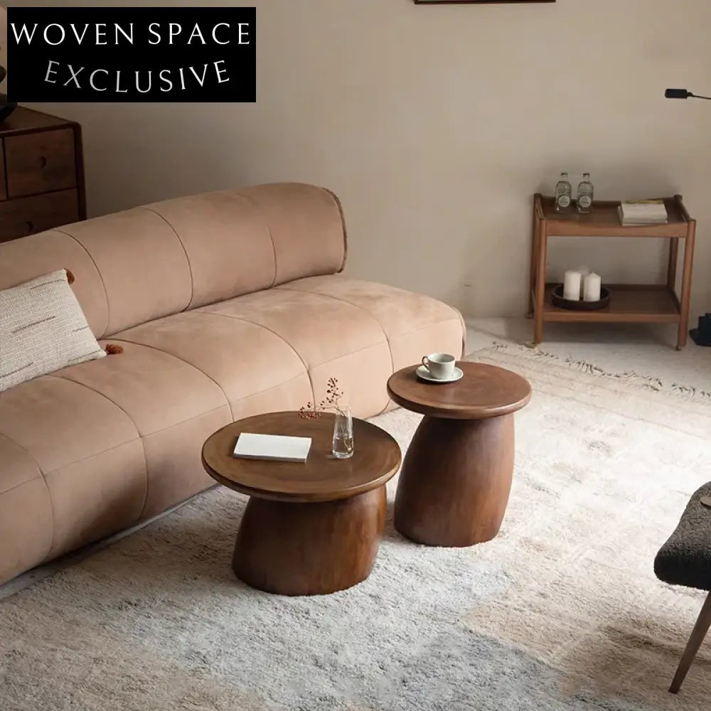 Modern Solid Wood Round Nesting Table Set with Unique Angled Base