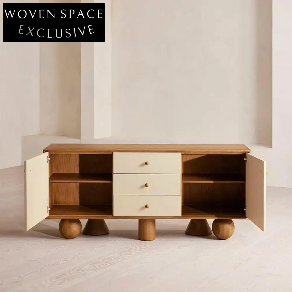 Modern Solid Wood Sideboard Cabinet with Three Storage Drawers