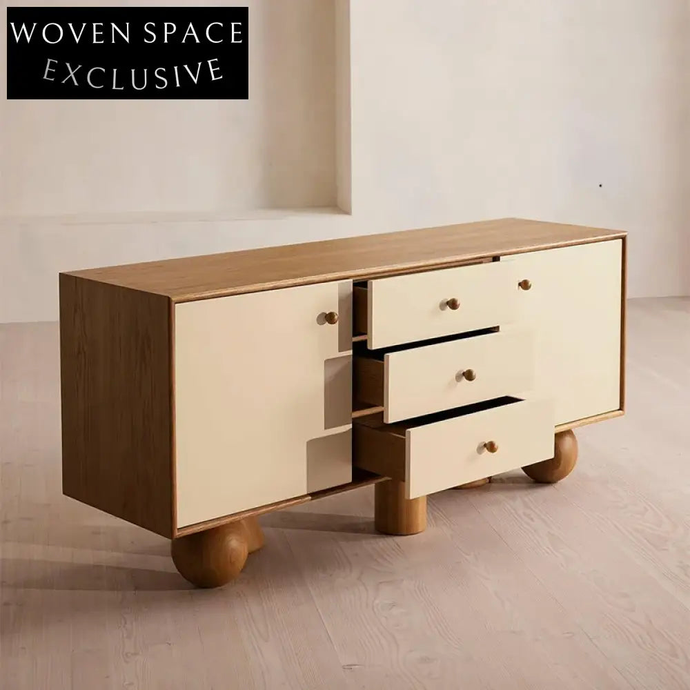 Modern Solid Wood Sideboard Cabinet with Three Storage Drawers