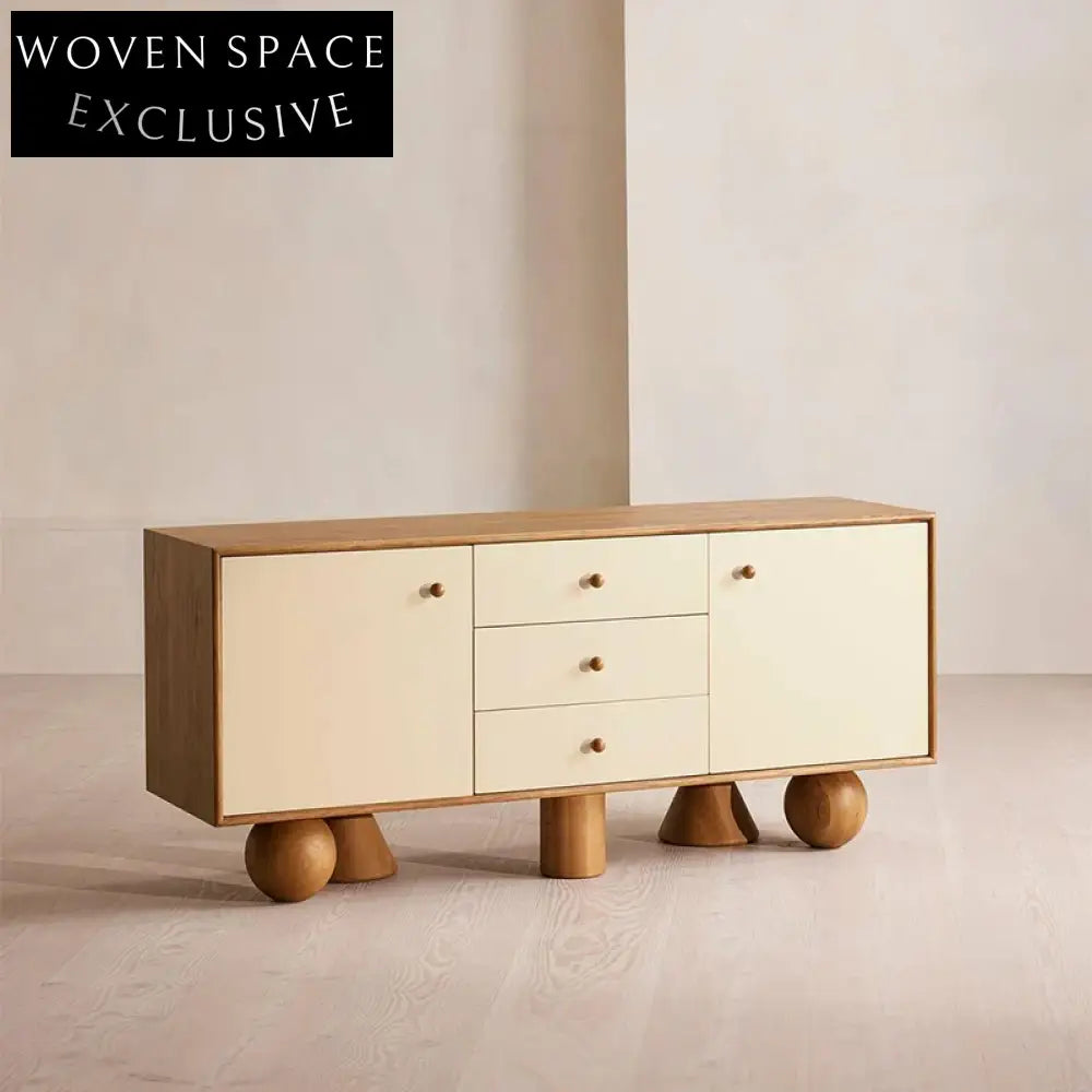 Modern Solid Wood Sideboard Cabinet with Three Storage Drawers