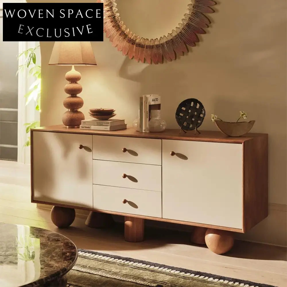 Modern Solid Wood Sideboard Cabinet with Three Storage Drawers