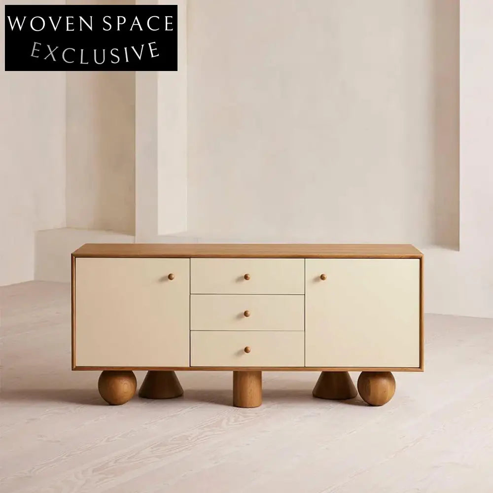 Modern Solid Wood Sideboard Cabinet with Three Storage Drawers