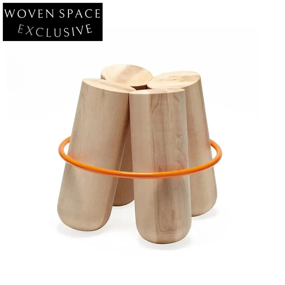 Modern Solid Wood Stool with Elegant Gold Ring Accent Ottoman