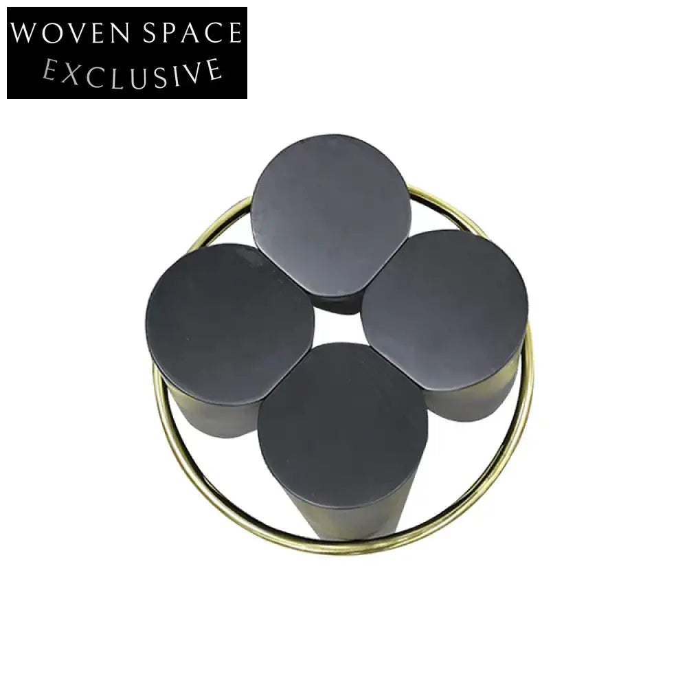 Modern Solid Wood Stool with Elegant Gold Ring Accent Ottoman