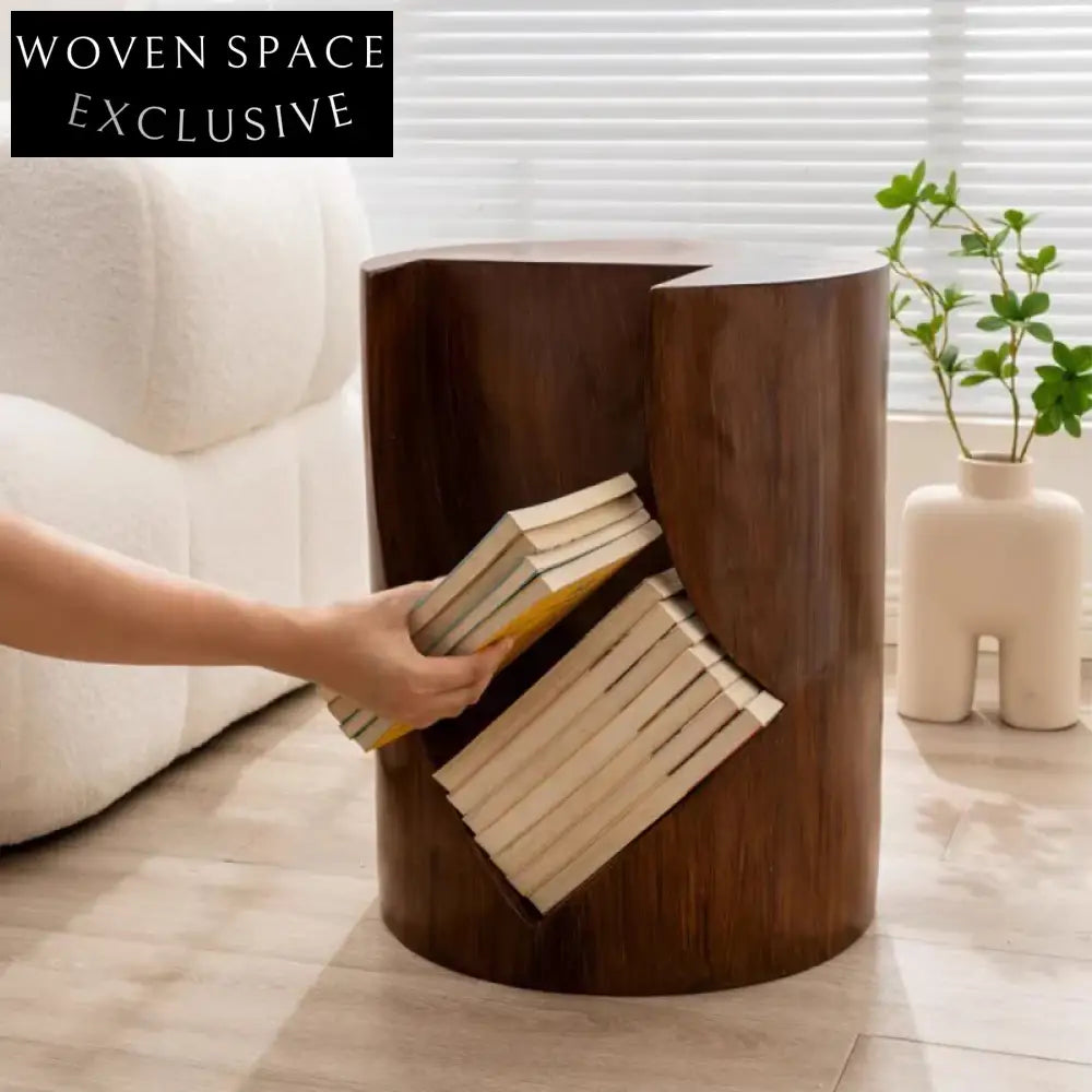 Modern Solid Wood Stump Style End Table, Patio Tea Coffee Table