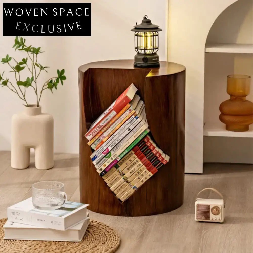 Modern Solid Wood Stump Style End Table, Patio Tea Coffee Table