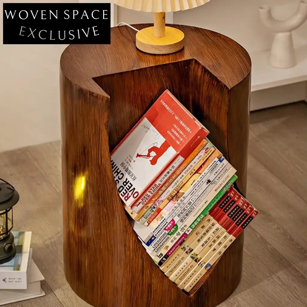 Modern Solid Wood Stump Style End Table, Patio Tea Coffee Table