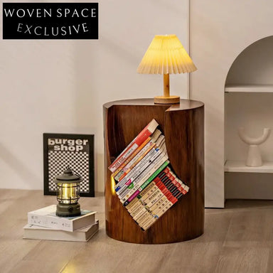 Modern Solid Wood Stump Style End Table, Patio Tea Coffee Table