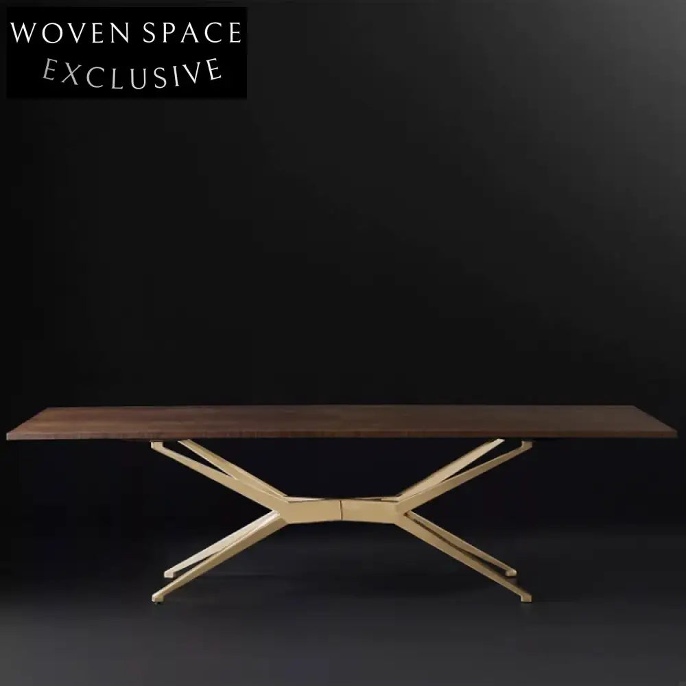 Modern Solid Wood Top Gold Stainless Steel Dining Table for 6