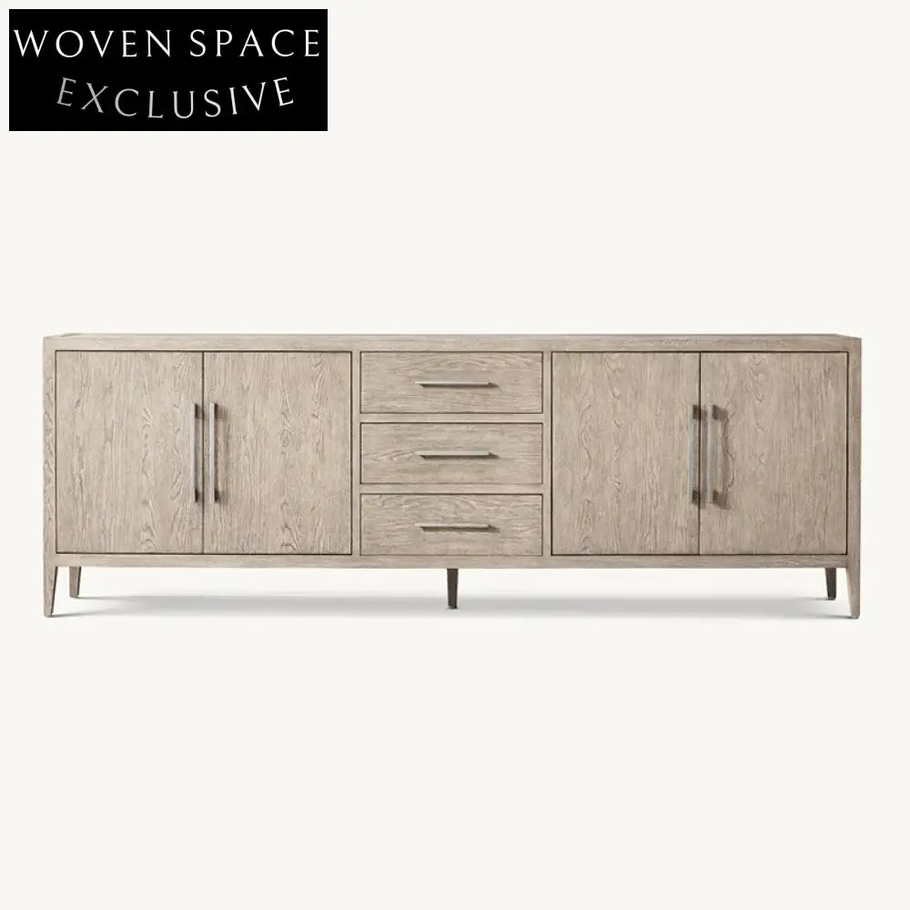 Modern Solid Wood TV Console Cabinet with Four-Door Storage and Sideboard