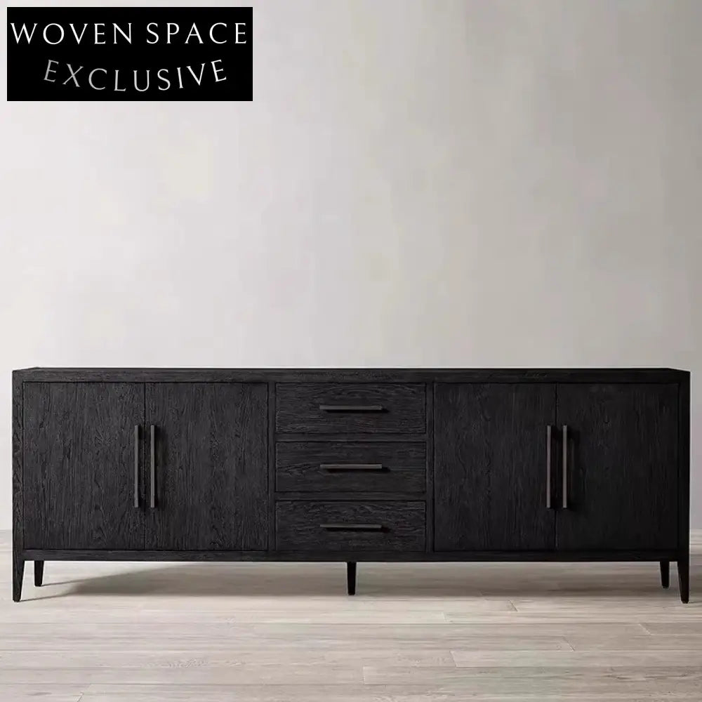 Modern Solid Wood TV Console Cabinet with Four-Door Storage and Sideboard