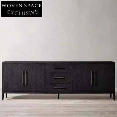 Modern Solid Wood TV Console Cabinet with Four-Door Storage and Sideboard