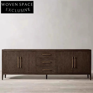 Modern Solid Wood TV Console Cabinet with Four-Door Storage and Sideboard
