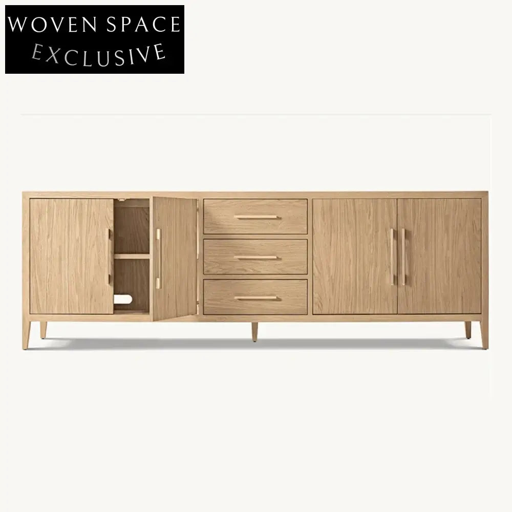 Modern Solid Wood TV Console Cabinet with Four-Door Storage and Sideboard