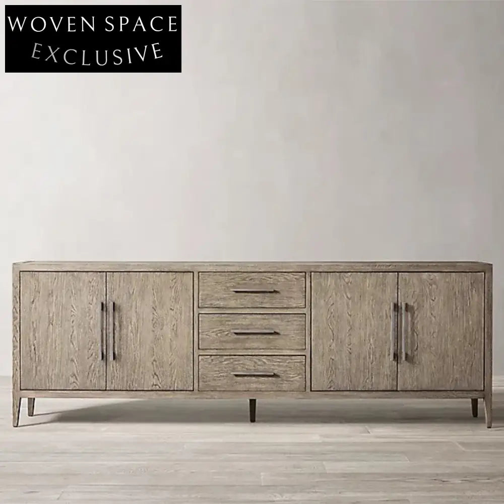 Modern Solid Wood TV Console Cabinet with Four-Door Storage and Sideboard