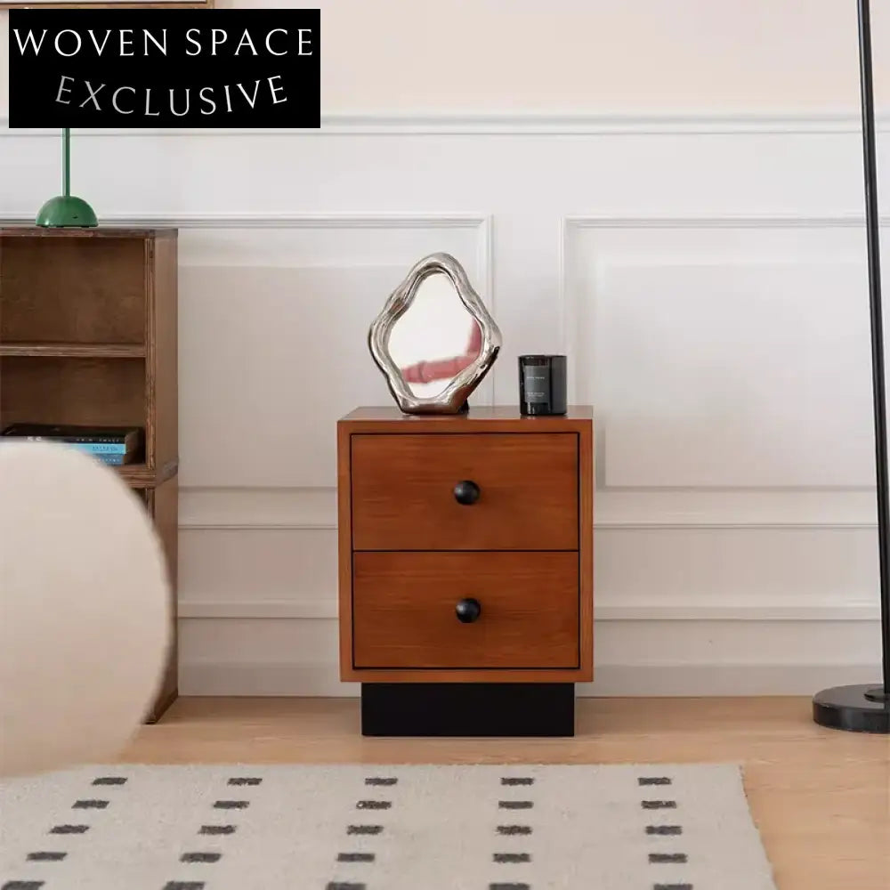 Modern Solid Wood Two-Drawer Storage Bedside Nightstand for Bedroom
