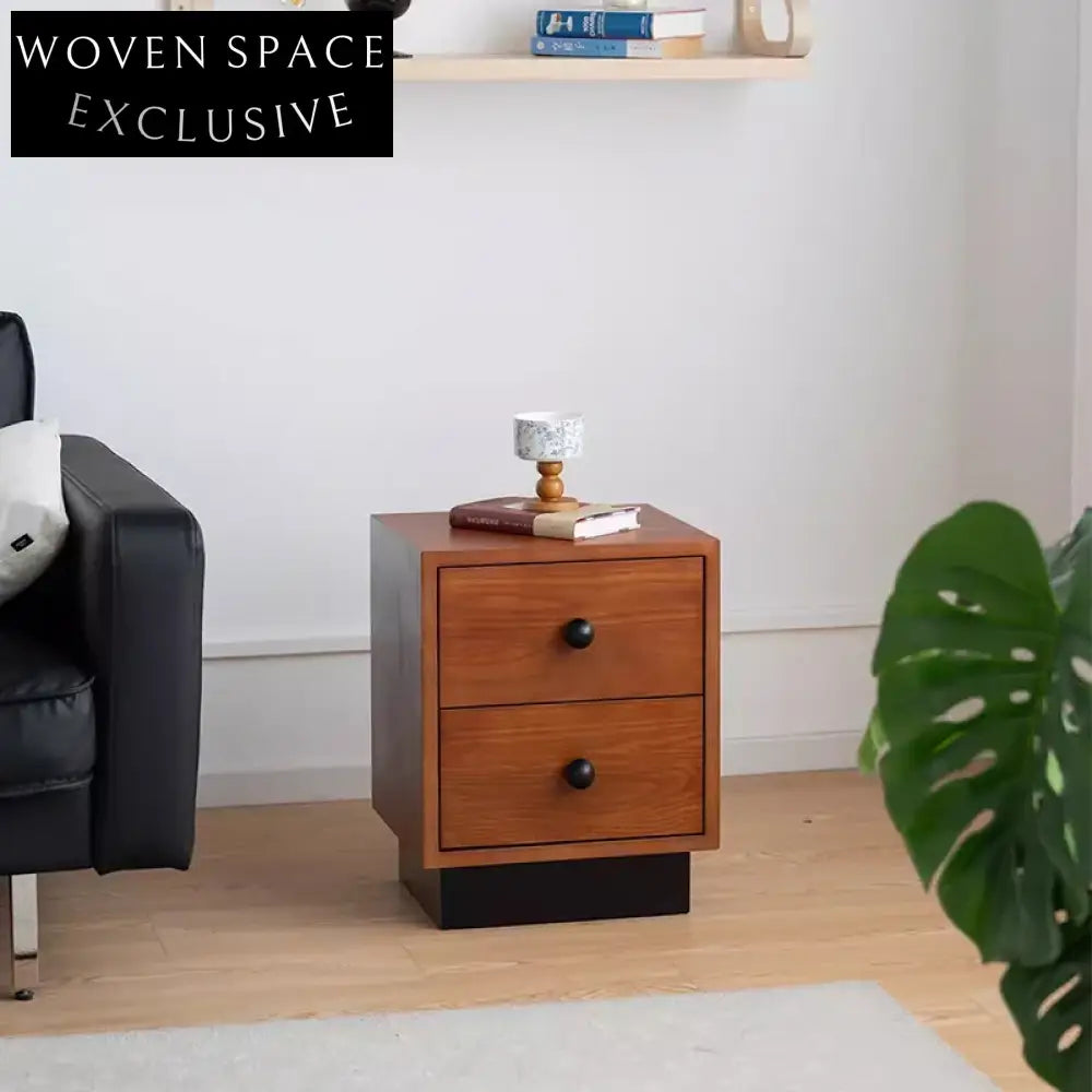 Modern Solid Wood Two-Drawer Storage Bedside Nightstand for Bedroom