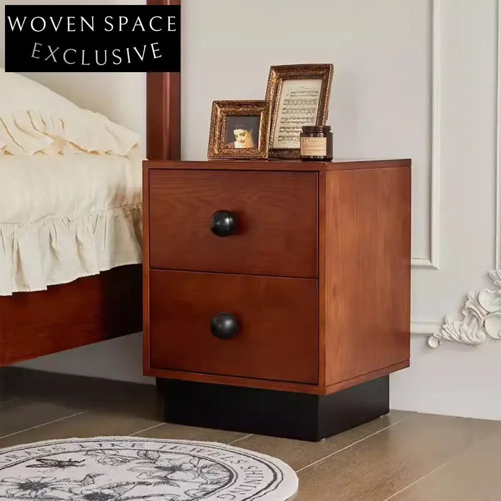 Modern Solid Wood Two-Drawer Storage Bedside Nightstand for Bedroom