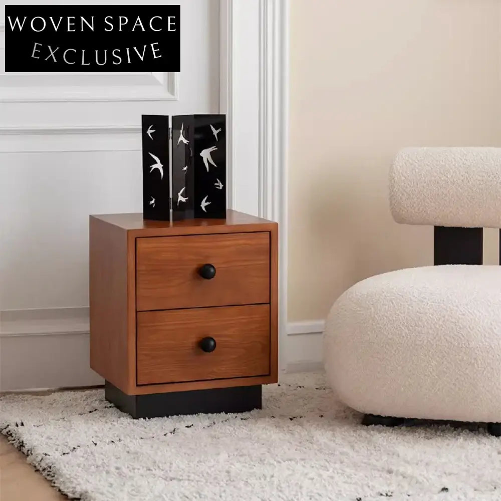 Modern Solid Wood Two-Drawer Storage Bedside Nightstand for Bedroom