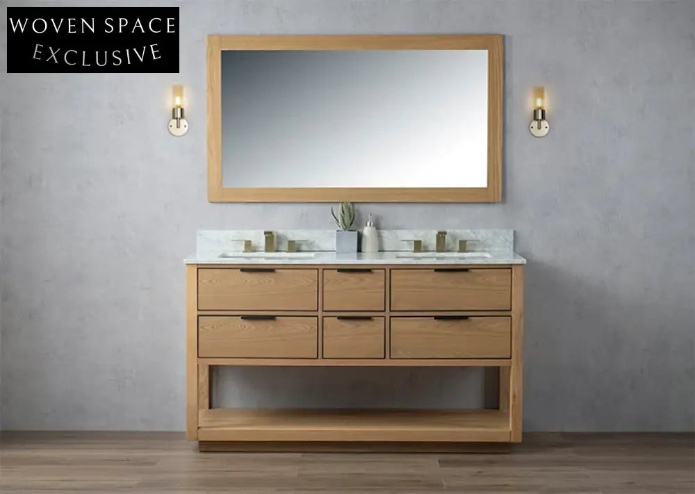 Modern Solid Wood Veneer Bathroom Vanity Cabinet Set with Ceramic Basin