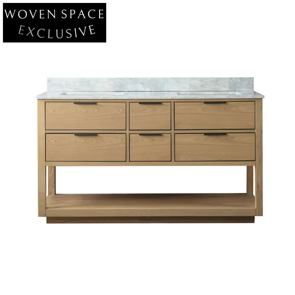 Modern Solid Wood Veneer Bathroom Vanity Cabinet Set with Ceramic Basin