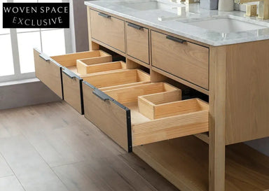 Modern Solid Wood Veneer Bathroom Vanity Cabinet Set with Ceramic Basin