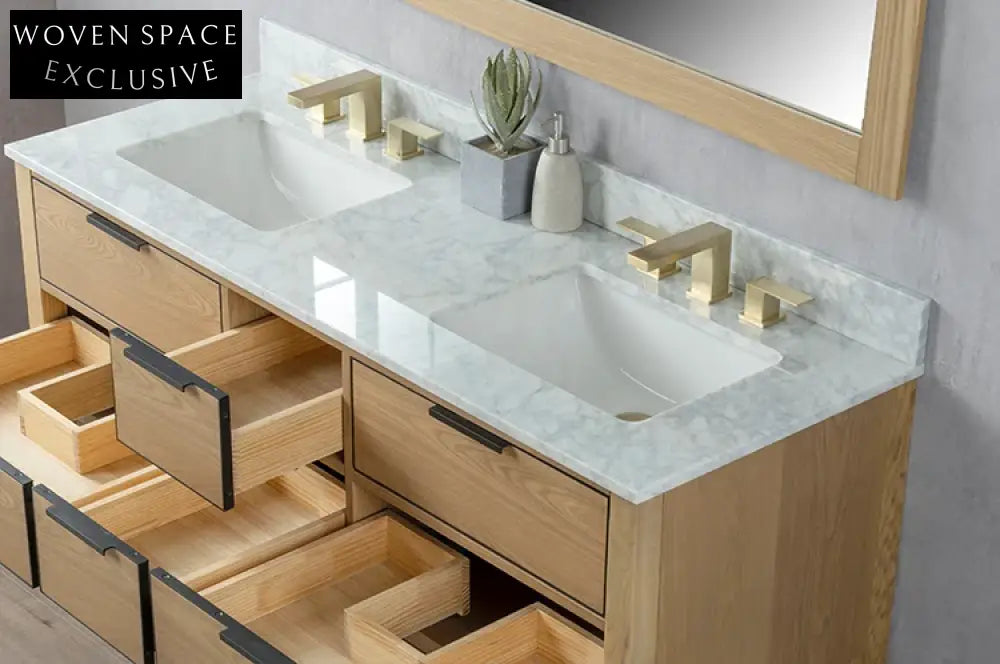 Modern Solid Wood Veneer Bathroom Vanity Cabinet Set with Ceramic Basin