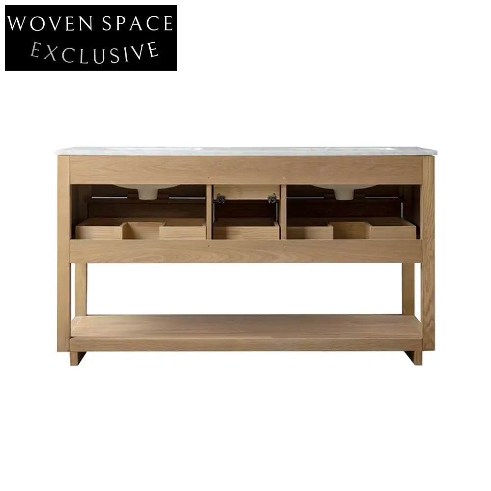 Modern Solid Wood Veneer Bathroom Vanity Cabinet Set with Ceramic Basin