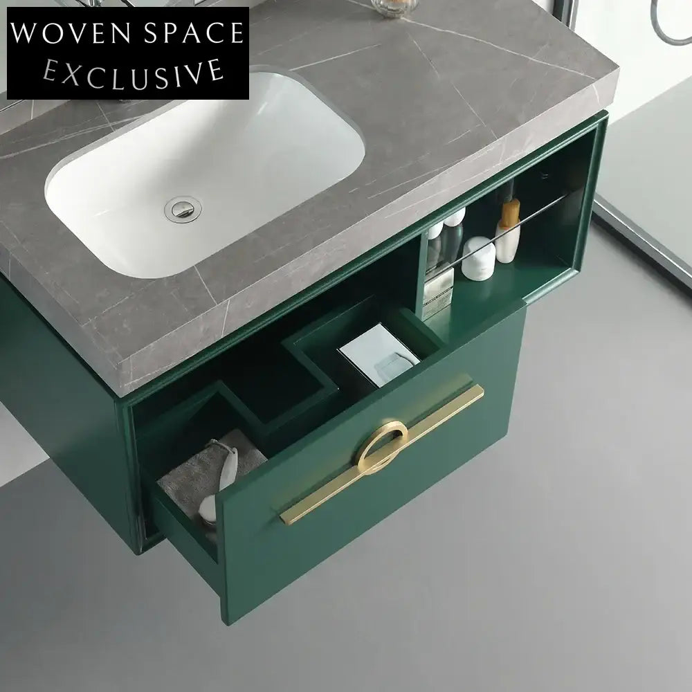 Modern Solid Wood Waterproof Bathroom Vanity with LED Mirror Set