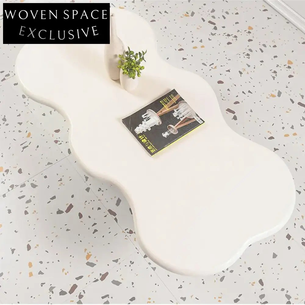 Modern Solid Wood Wave Top & Cylinder Base Living Room Coffee Table