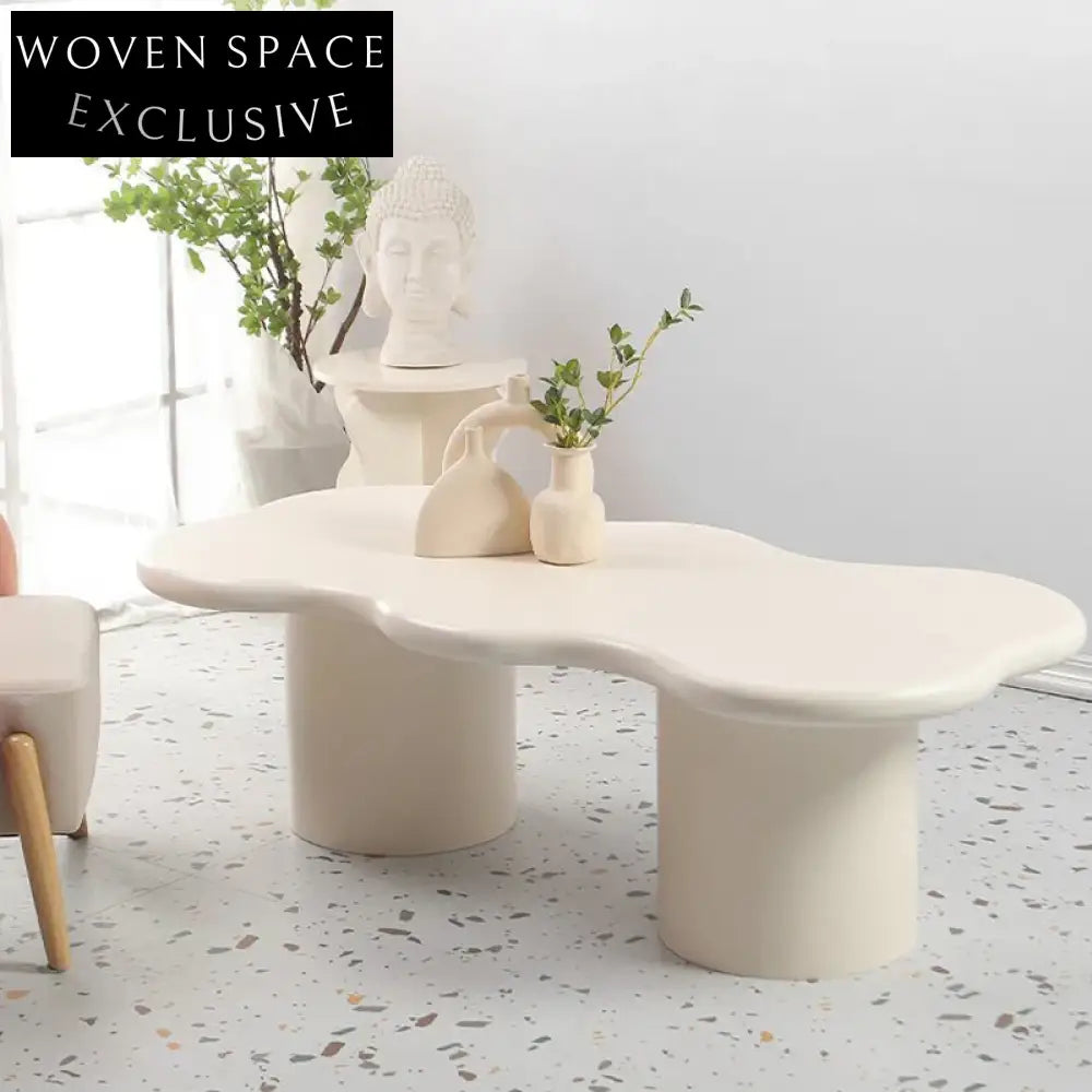 Modern Solid Wood Wave Top & Cylinder Base Living Room Coffee Table