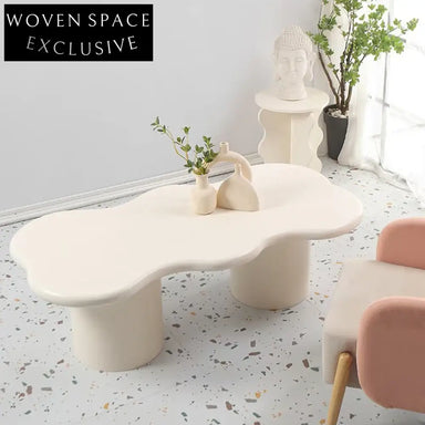 Modern Solid Wood Wave Top & Cylinder Base Living Room Coffee Table