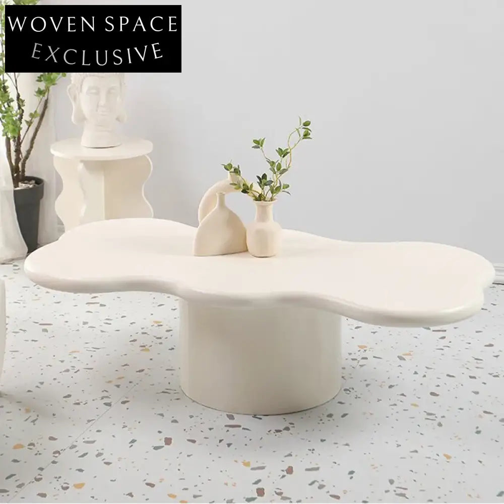 Modern Solid Wood Wave Top & Cylinder Base Living Room Coffee Table