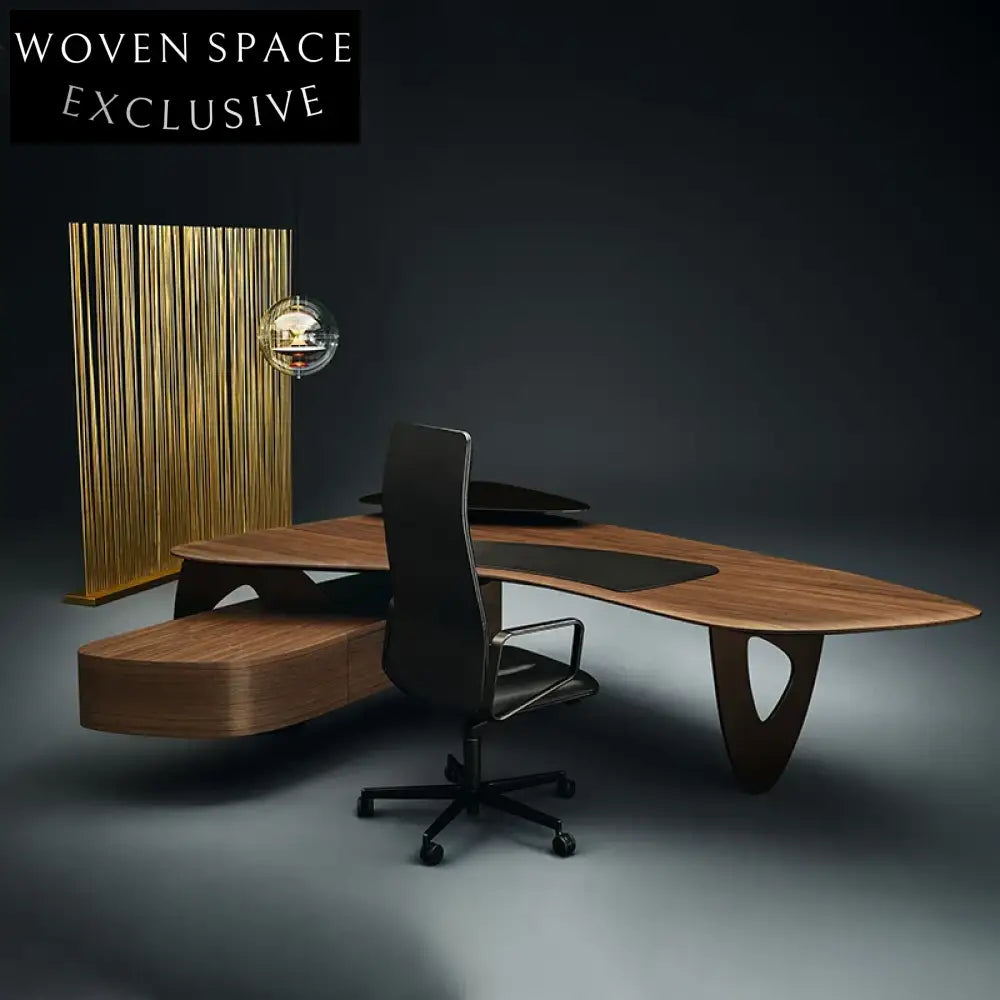 Modern Solidwood I-Shape Executive Office Desk with Storage, Walnut Finish