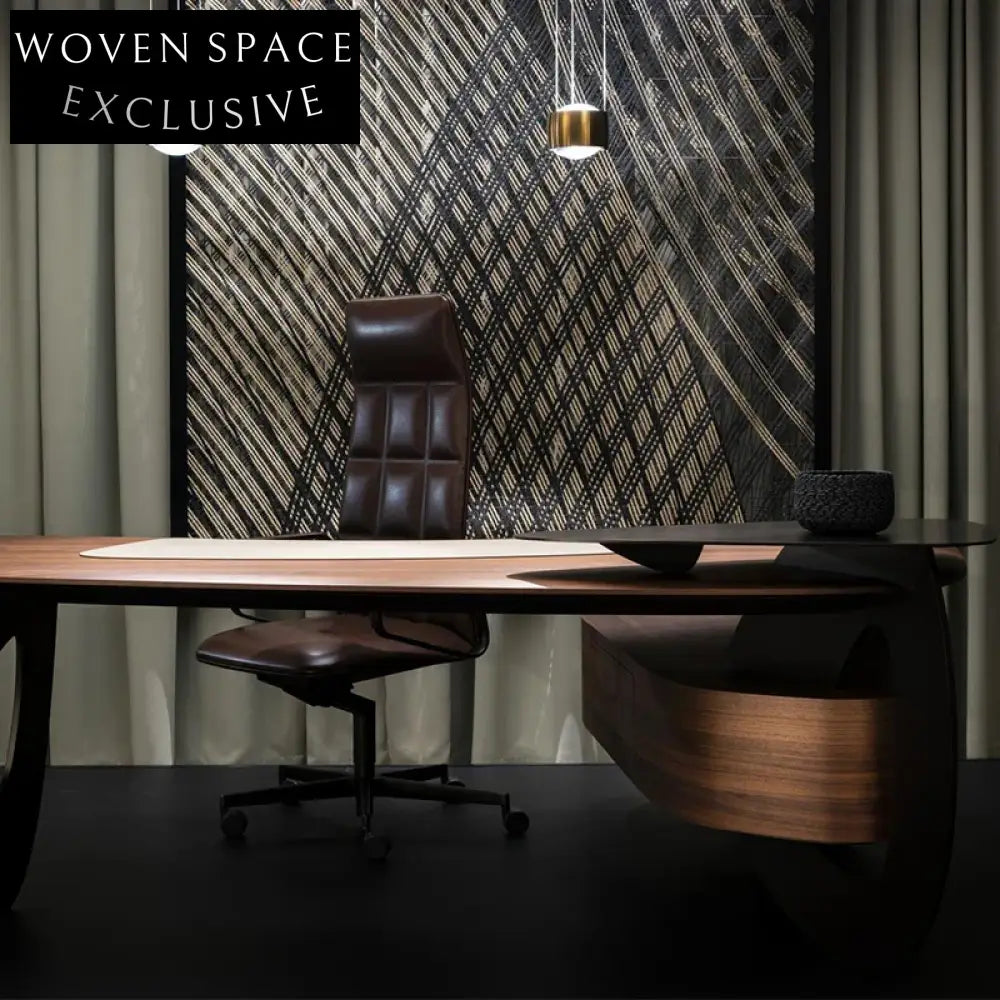 Modern Solidwood I-Shape Executive Office Desk with Storage, Walnut Finish